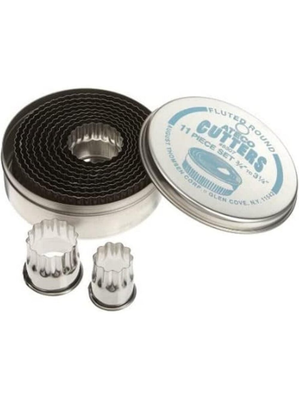 11-Pc Stainless Steel Fluted Edge Round Cookie Cutters Set - Graduated Sizes